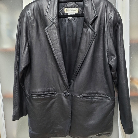 Vintage Leather Black Women's 1980's Jacket Blazer Retro shoulder pads - Picture 2 of 16